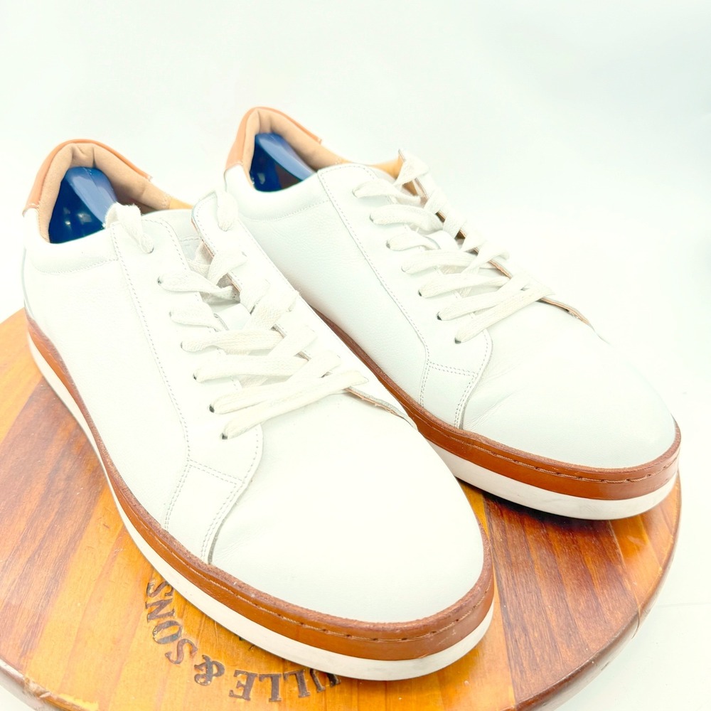 Steven Land Liam Leather Sneakers Mens 11 White Tan Low Top Shoes